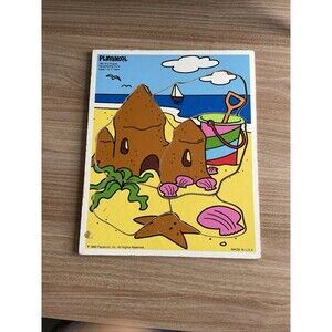 Playskool 5-Piece Wooden Tray Puzzle "Seashore Fun" 1988 VTG Good Condition